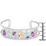 7.27 Carat Genuine Multi Stones .925 Sterling Silver Cuff Bangle