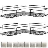2Pcs Corner Shower Caddy Shelves Wall Mounted Basket Rack Bathroom Shampoo Holder Storage Organizer W/ 8Pcs Adhesive Hooks For Toilet Dorm Kitchen