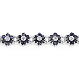 6.31 Carat Genuine Blue Sapphire and White Diamond .925 Sterling Silver Bracelet