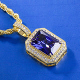 Blue Sapphire Gemstone Pendant 14K Gold Plated 3mm 20" Rope Chain 14K Gold 