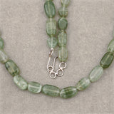 Natural Green Jade Beads Necklace for Women in Silver Beaded Raw Gemstone Necklace