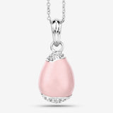 0.44 Carat White Topaz Drop Shape .925 Sterling Silver Light Pink Charms Pendant