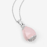 0.44 Carat White Topaz Drop Shape .925 Sterling Silver Light Pink Charms Pendant