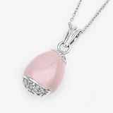 0.44 Carat White Topaz Drop Shape .925 Sterling Silver Light Pink Charms Pendant