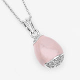 0.44 Carat White Topaz Drop Shape .925 Sterling Silver Light Pink Charms Pendant