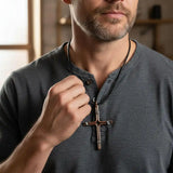 Handmade Large Copper and Silver Wire Cross Necklace for Men