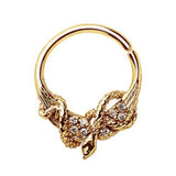 Gold Plated Jeweled Wings and Snake Seamless Ring / Septum Ring by Fashion Hut Jewelry