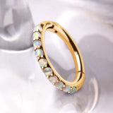 14Kt Yellow Gold Multi-Synthetic Opal Clicker Ring by Fashion Hut Jewelry