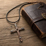 Handmade Large Copper and Silver Wire Cross Necklace for Men
