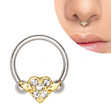 316L Stainless Steel Gold Plated Heart Snap-In Captive Bead Ring / Septum Ring by Fashion Hut Jewelry