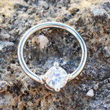 316L Stainless Steel Prong Set CZ Captive Bead Ring / Septum Ring by Fashion Hut Jewelry