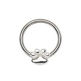 316L Stainless Steel Dog Puppy Paw Snap-in Captive Bead Ring / Septum Ring by Fashion Hut Jewelry