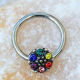 Rainbow Flower Snap-in Captive Bead Ring / Septum Ring by Fashion Hut Jewelry