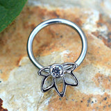 316L Stainless Steel Flower Snap-in Captive Bead Ring by Fashion Hut Jewelry