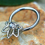 316L Stainless Steel Flower Snap-in Captive Bead Ring by Fashion Hut Jewelry