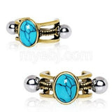 Antique Gold Cartilage Ear Cuff with Oval Turquoise Stone by Fashion Hut Jewelry