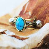 Antique Gold Cartilage Ear Cuff with Oval Turquoise Stone by Fashion Hut Jewelry