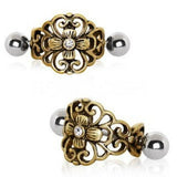 Antique Gold Gemmed Floral Cartilage Ear Cuff by Fashion Hut Jewelry
