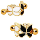 Gold Plated Black and White Butterfly Cartilage Ear Cuff by Fashion Hut Jewelry