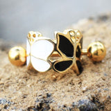 Gold Plated Black and White Butterfly Cartilage Ear Cuff by Fashion Hut Jewelry