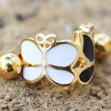Gold Plated Black and White Butterfly Cartilage Ear Cuff by Fashion Hut Jewelry