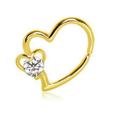 Gold Heart Cartilage Earring with Jeweled Heart by Fashion Hut Jewelry