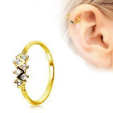 Gold Jeweled Zig-Zag Cartilage Earring / Nose Hoop Ring by Fashion Hut Jewelry