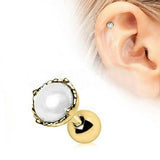 Gold Crown Pearl Cartilage Earring by Fashion Hut Jewelry