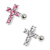 316L Surgical Steel Multi CZ Cross Stud Cartilage Earring by Fashion Hut Jewelry