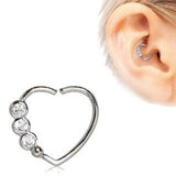 316L Stainless Steel Triple CZ Heart Annealed Cartilage Earring by Fashion Hut Jewelry