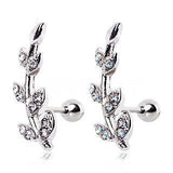 316L Surgical Steel Multi CZ Leaf Cartilage Earring by Fashion Hut Jewelry