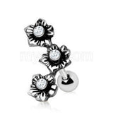 316L Stainless Steel Triple Flower Cartilage Earring by Fashion Hut Jewelry