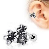 316L Stainless Steel Triple Accented Flower Cartilage Earring by Fashion Hut Jewelry