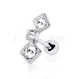316L Stainless Steel Art of Brilliance Triple Square Drop Cartilage Earring by Fashion Hut Jewelry