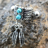 Turquoise & Feather Cartilage Cuff Earring by Fashion Hut Jewelry
