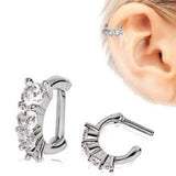316L Stainless Steel Cascading CZ Cartilage Clicker Earring by Fashion Hut Jewelry