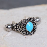 316L Stainless Steel Aqua Ornate Cartilage Cuff Earring by Fashion Hut Jewelry