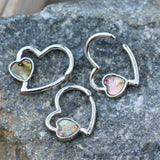 316L Stainless Steel Abalone Shell Heart Annealed Cartilage Earring by Fashion Hut Jewelry