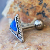 316L Stainless Steel Blue Synthetic Opal Triangle Cartilage Earring by Fashion Hut Jewelry