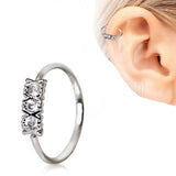 316L Stainless Steel Synthetic Triple CZ Cartilage Earring / Nose Hoop Ring by Fashion Hut Jewelry