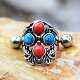 316L Stainless Steel Turquoise & Coral Cartilage Cuff Earring by Fashion Hut Jewelry