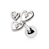 316L Stainless Steel Triple Lovely Heart Cartilage Earring by Fashion Hut Jewelry