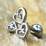 316L Stainless Steel Triple Lovely Heart Cartilage Earring by Fashion Hut Jewelry