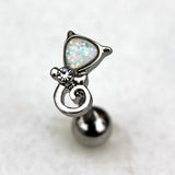 316L Stainless Steel White Synthetic Opal Cat Cartilage Earring by Fashion Hut Jewelry