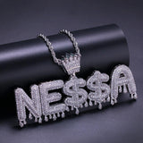 Custom Name Crown & Drip Letter Pendant 