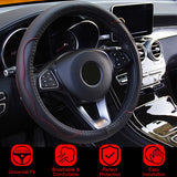 Steering Wheel Cover 14.5in-15in Diameter Universal Fiber Leather Car Steering Wheel Protector Breathable Anti-Slip Odor Free