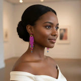 Hot Pink Tassel Chain Crystal Earrings
