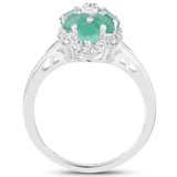 2.60 Carat Genuine Emerald and White Topaz .925 Sterling Silver Ring