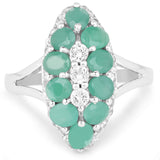 2.60 Carat Genuine Emerald and White Topaz .925 Sterling Silver Ring