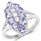 2.46 Carat Genuine Tanzanite and White Topaz .925 Sterling Silver Ring